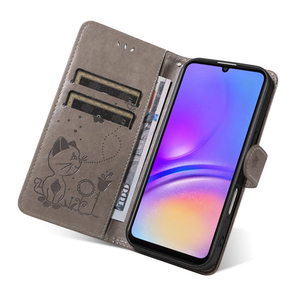 For Samsung Galaxy A07 5G Cat and Bee Embossed Flip Leather Phone Case Wallet Cover with Card Slots Cash Pocket Magnetic Stand Protective Shockproof TPU PU Leather Case with Wrist Strap