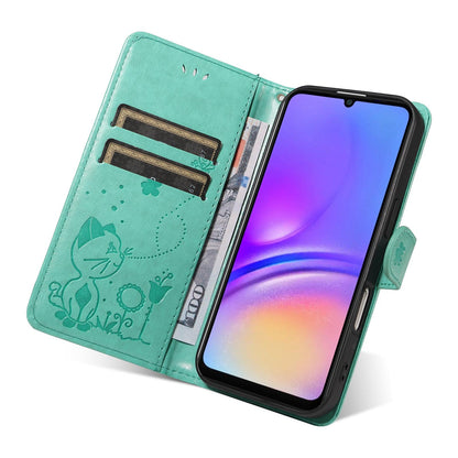 For Samsung Galaxy A07 5G Cat and Bee Embossed Flip Leather Phone Case Wallet Cover with Card Slots Cash Pocket Magnetic Stand Protective Shockproof TPU PU Leather Case with Wrist Strap