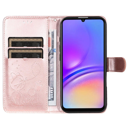 For Samsung Galaxy A07 5G Cat and Bee Embossed Flip Leather Phone Case Wallet Cover with Card Slots Cash Pocket Magnetic Stand Protective Shockproof TPU PU Leather Case with Wrist Strap