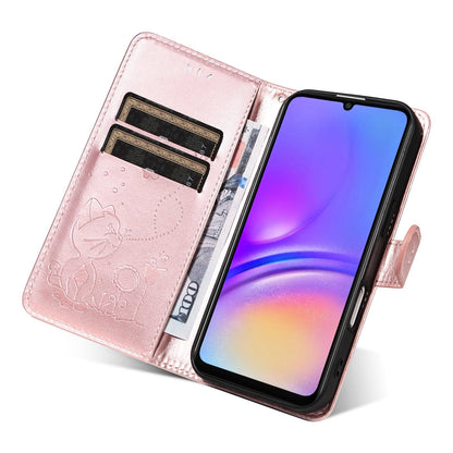 For Samsung Galaxy A07 5G Cat and Bee Embossed Flip Leather Phone Case Wallet Cover with Card Slots Cash Pocket Magnetic Stand Protective Shockproof TPU PU Leather Case with Wrist Strap