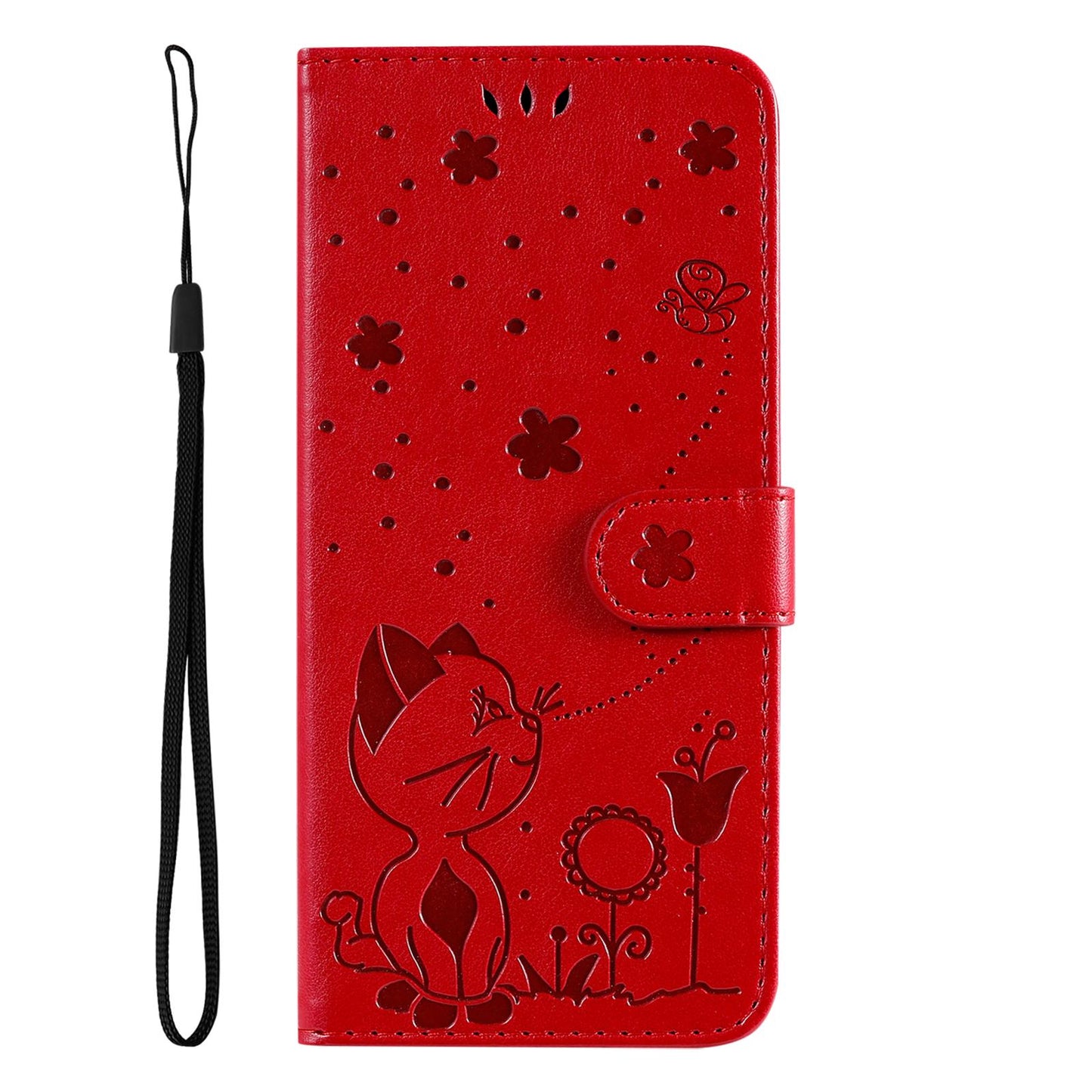 For Samsung Galaxy A36 5G Cat and Bee Embossed Flip Leather Phone Case Wallet Cover with Card Slots Cash Pocket Magnetic Stand Protective Shockproof TPU PU Leather Case with Wrist Strap