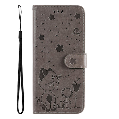 For Samsung Galaxy A36 5G Cat and Bee Embossed Flip Leather Phone Case Wallet Cover with Card Slots Cash Pocket Magnetic Stand Protective Shockproof TPU PU Leather Case with Wrist Strap