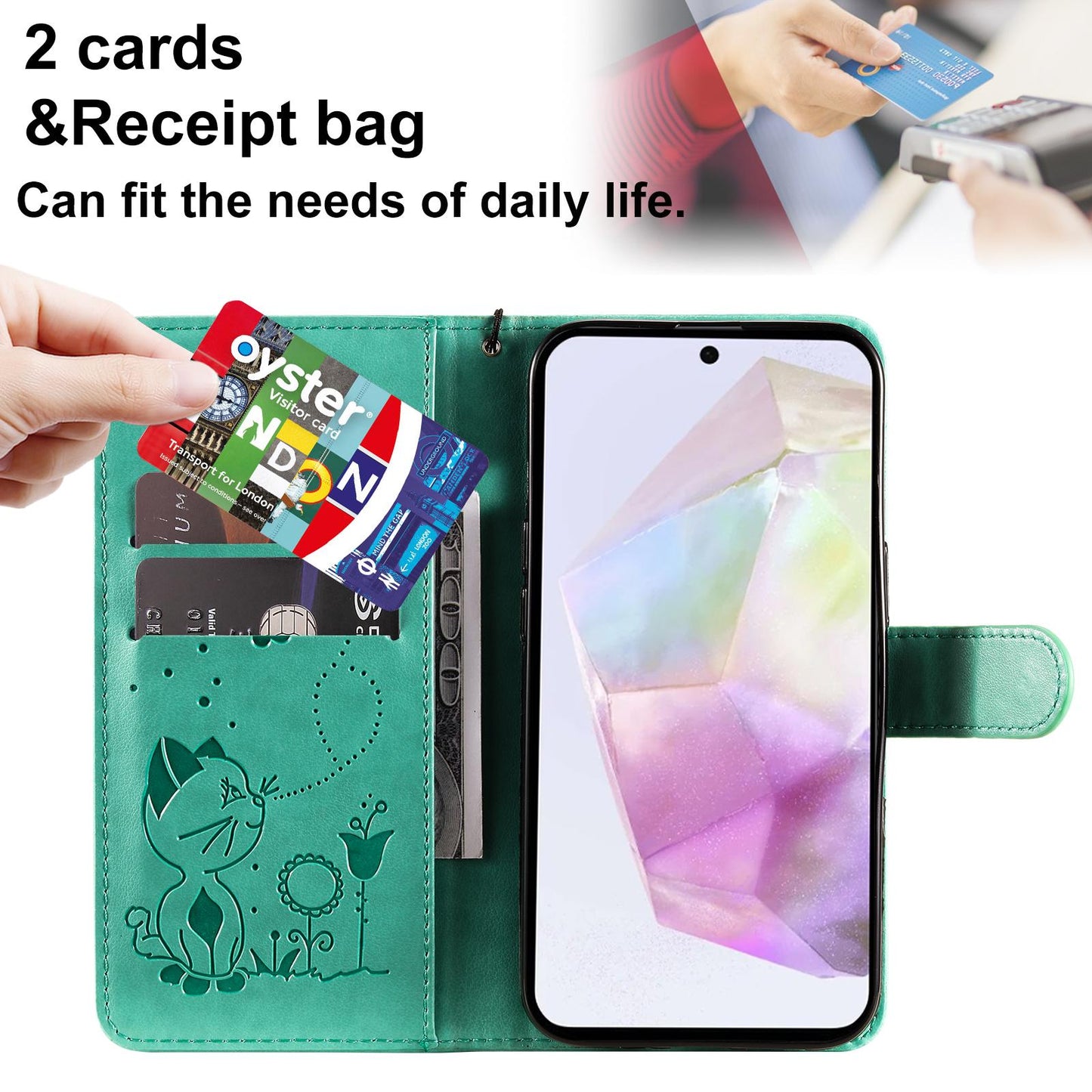 For Samsung Galaxy M56 5G Cat and Bee Embossed Flip Leather Phone Case Wallet Cover with Card Slots Cash Pocket Magnetic Stand Protective Shockproof TPU PU Leather Case with Wrist Strap