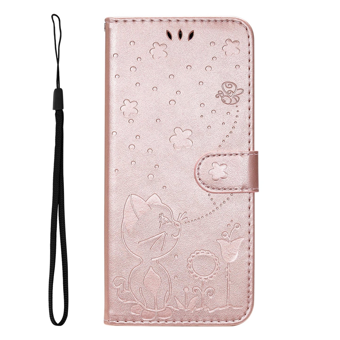 For Samsung Galaxy A36 5G Cat and Bee Embossed Flip Leather Phone Case Wallet Cover with Card Slots Cash Pocket Magnetic Stand Protective Shockproof TPU PU Leather Case with Wrist Strap