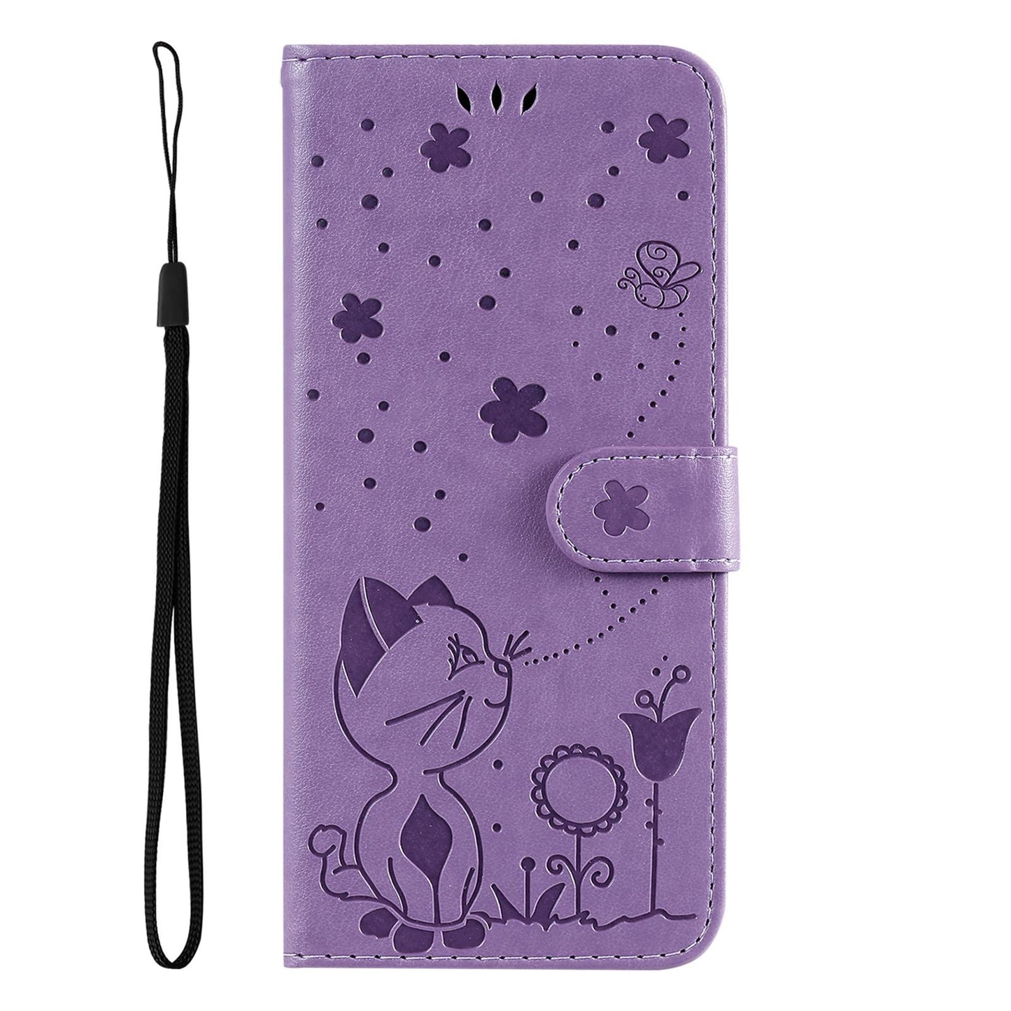 For Samsung Galaxy A36 5G Cat and Bee Embossed Flip Leather Phone Case Wallet Cover with Card Slots Cash Pocket Magnetic Stand Protective Shockproof TPU PU Leather Case with Wrist Strap