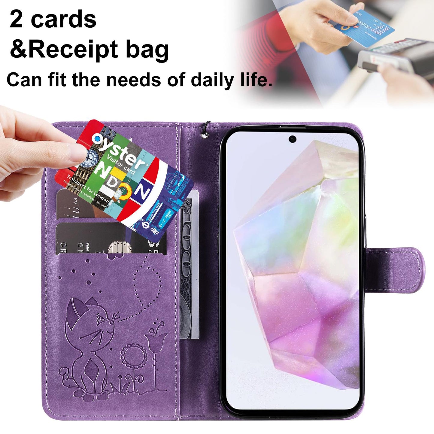 For Samsung Galaxy M56 5G Cat and Bee Embossed Flip Leather Phone Case Wallet Cover with Card Slots Cash Pocket Magnetic Stand Protective Shockproof TPU PU Leather Case with Wrist Strap