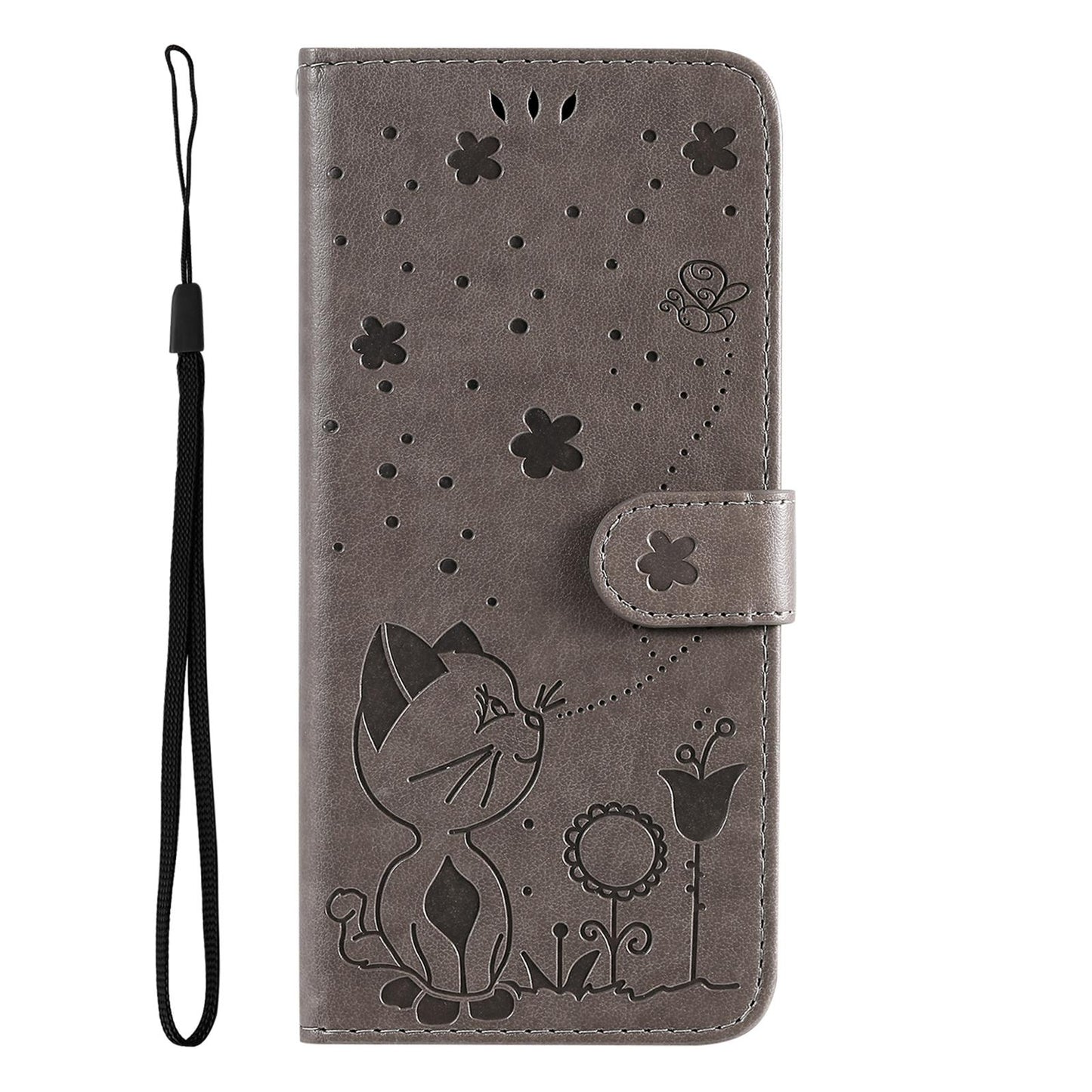 For Samsung Galaxy A56 5G Cat and Bee Embossed Flip Leather Phone Case Wallet Cover with Card Slots Cash Pocket Magnetic Stand Protective Shockproof TPU PU Leather Case with Wrist Strap