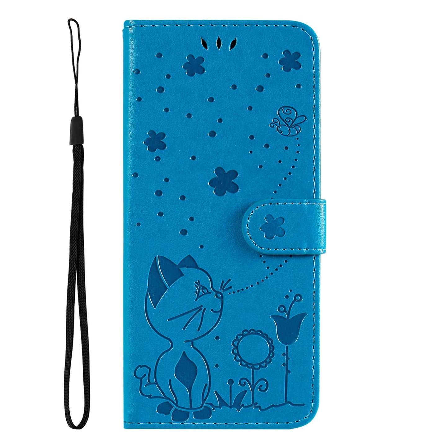 For Samsung Galaxy A56 5G Cat and Bee Embossed Flip Leather Phone Case Wallet Cover with Card Slots Cash Pocket Magnetic Stand Protective Shockproof TPU PU Leather Case with Wrist Strap