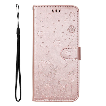 For Samsung Galaxy A56 5G Cat and Bee Embossed Flip Leather Phone Case Wallet Cover with Card Slots Cash Pocket Magnetic Stand Protective Shockproof TPU PU Leather Case with Wrist Strap