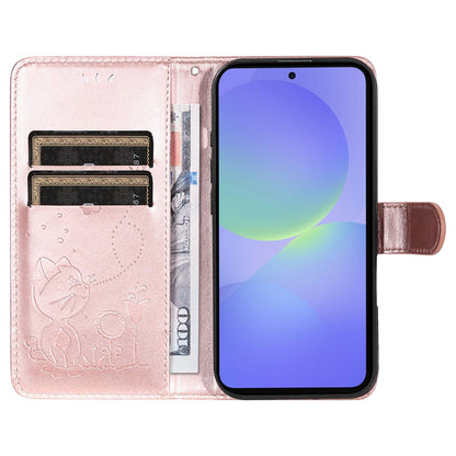 For Samsung Galaxy A37 5G Cat and Bee Embossed Flip Leather Phone Case Wallet Cover with Card Slots Cash Pocket Magnetic Stand Protective Shockproof TPU PU Leather Case with Wrist Strap