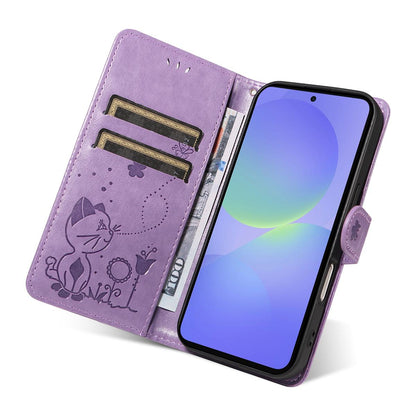 For Samsung Galaxy A37 5G Cat and Bee Embossed Flip Leather Phone Case Wallet Cover with Card Slots Cash Pocket Magnetic Stand Protective Shockproof TPU PU Leather Case with Wrist Strap