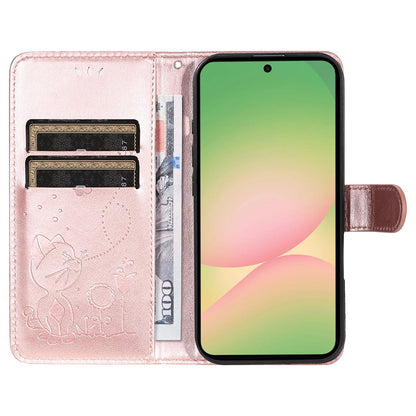 For Samsung Galaxy A57 5G Cat and Bee Embossed Flip Leather Phone Case Wallet Cover with Card Slots Cash Pocket Magnetic Stand Protective Shockproof TPU PU Leather Case with Wrist Strap