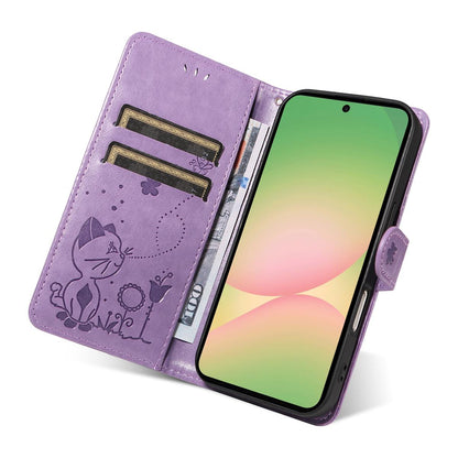 For Samsung Galaxy A57 5G Cat and Bee Embossed Flip Leather Phone Case Wallet Cover with Card Slots Cash Pocket Magnetic Stand Protective Shockproof TPU PU Leather Case with Wrist Strap