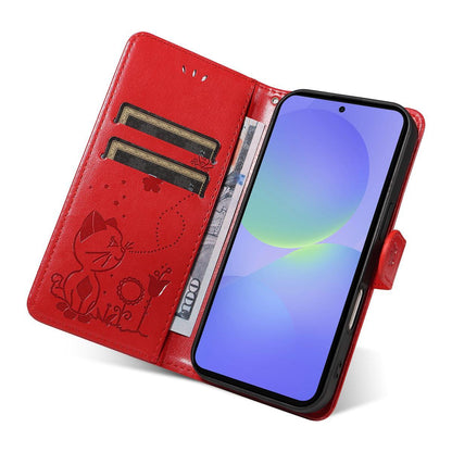 For Samsung Galaxy A27 5G Cat and Bee Embossed Flip Leather Phone Case Wallet Cover with Card Slots Cash Pocket Magnetic Stand Protective Shockproof TPU PU Leather Case with Wrist Strap