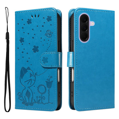 For Samsung Galaxy A27 5G Cat and Bee Embossed Flip Leather Phone Case Wallet Cover with Card Slots Cash Pocket Magnetic Stand Protective Shockproof TPU PU Leather Case with Wrist Strap