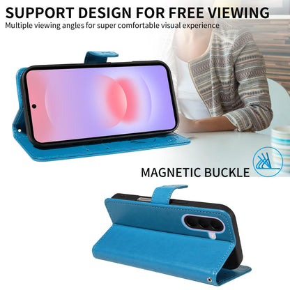 For Samsung Galaxy A27 5G Cat and Bee Embossed Flip Leather Phone Case Wallet Cover with Card Slots Cash Pocket Magnetic Stand Protective Shockproof TPU PU Leather Case with Wrist Strap