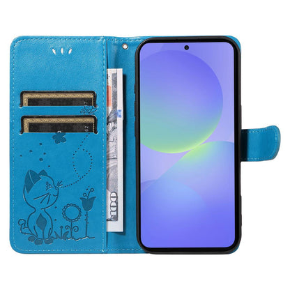 For Samsung Galaxy A27 5G Cat and Bee Embossed Flip Leather Phone Case Wallet Cover with Card Slots Cash Pocket Magnetic Stand Protective Shockproof TPU PU Leather Case with Wrist Strap