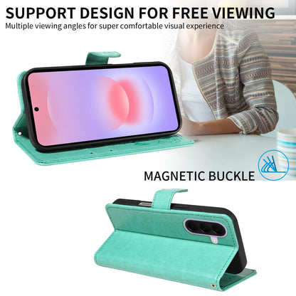 For Samsung Galaxy A27 5G Cat and Bee Embossed Flip Leather Phone Case Wallet Cover with Card Slots Cash Pocket Magnetic Stand Protective Shockproof TPU PU Leather Case with Wrist Strap