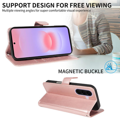 For Samsung Galaxy A27 5G Cat and Bee Embossed Flip Leather Phone Case Wallet Cover with Card Slots Cash Pocket Magnetic Stand Protective Shockproof TPU PU Leather Case with Wrist Strap