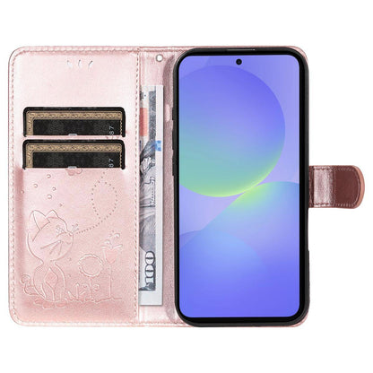 For Samsung Galaxy A27 5G Cat and Bee Embossed Flip Leather Phone Case Wallet Cover with Card Slots Cash Pocket Magnetic Stand Protective Shockproof TPU PU Leather Case with Wrist Strap