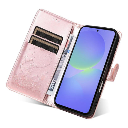 For Samsung Galaxy A27 5G Cat and Bee Embossed Flip Leather Phone Case Wallet Cover with Card Slots Cash Pocket Magnetic Stand Protective Shockproof TPU PU Leather Case with Wrist Strap