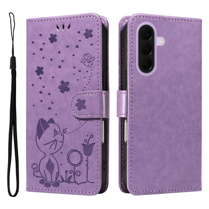 For Samsung Galaxy A27 5G Cat and Bee Embossed Flip Leather Phone Case Wallet Cover with Card Slots Cash Pocket Magnetic Stand Protective Shockproof TPU PU Leather Case with Wrist Strap