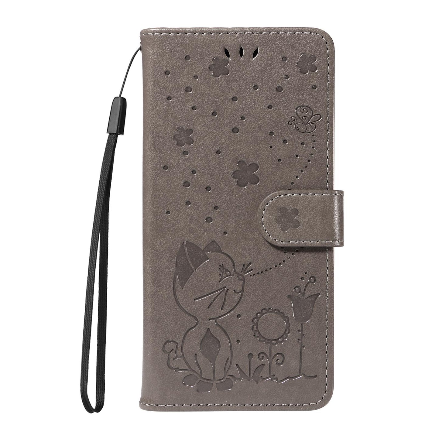For Honor X8c 4G Cat and Bee Embossed Flip Leather Phone Case Wallet Cover with Card Slots Cash Pocket Magnetic Stand Protective Shockproof TPU PU Leather Case with Wrist Strap