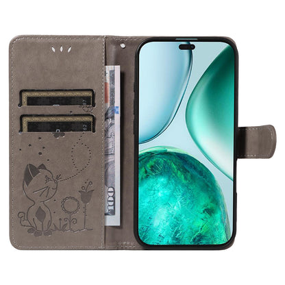 For Honor X8c 4G Cat and Bee Embossed Flip Leather Phone Case Wallet Cover with Card Slots Cash Pocket Magnetic Stand Protective Shockproof TPU PU Leather Case with Wrist Strap