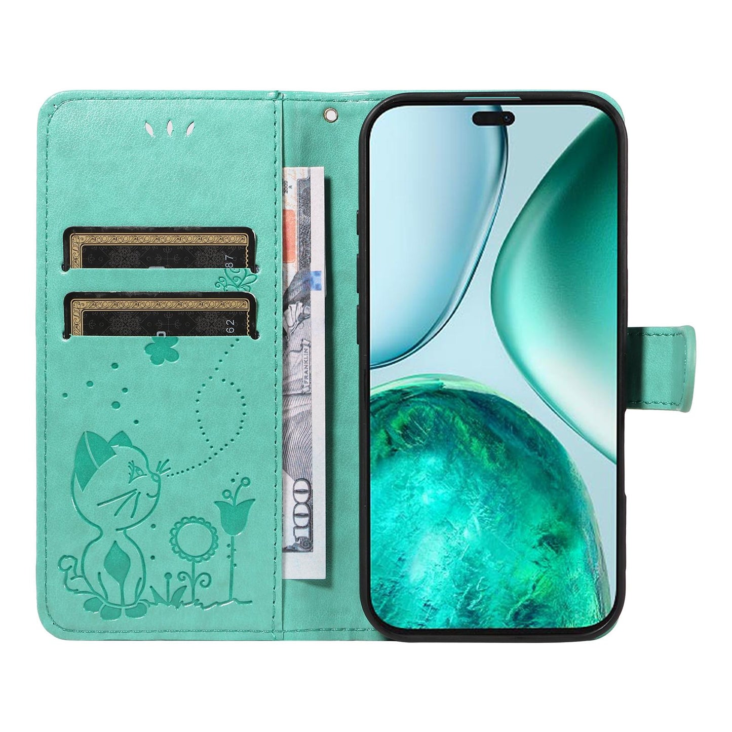 For Honor X8c 4G Cat and Bee Embossed Flip Leather Phone Case Wallet Cover with Card Slots Cash Pocket Magnetic Stand Protective Shockproof TPU PU Leather Case with Wrist Strap