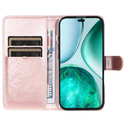 For Honor X8c 4G Cat and Bee Embossed Flip Leather Phone Case Wallet Cover with Card Slots Cash Pocket Magnetic Stand Protective Shockproof TPU PU Leather Case with Wrist Strap