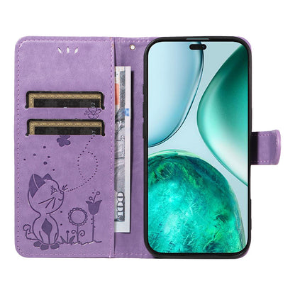 For Honor X8c 4G Cat and Bee Embossed Flip Leather Phone Case Wallet Cover with Card Slots Cash Pocket Magnetic Stand Protective Shockproof TPU PU Leather Case with Wrist Strap
