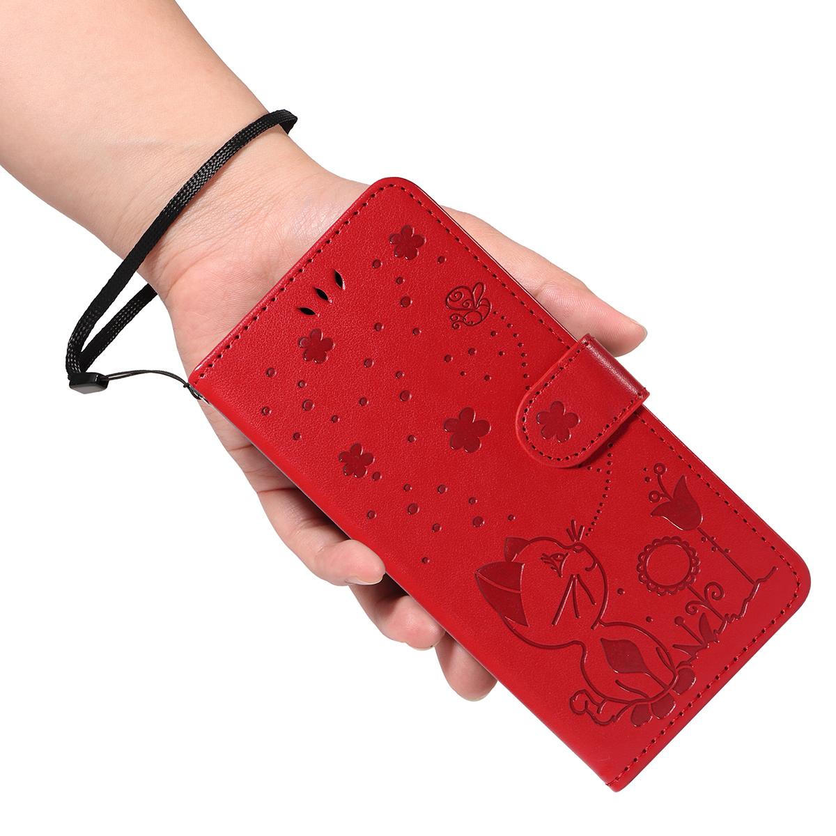 For Honor 400 Lite Cat and Bee Embossed Flip Leather Phone Case Wallet Cover with Card Slots Cash Pocket Magnetic Stand Protective Shockproof TPU PU Leather Case with Wrist Strap
