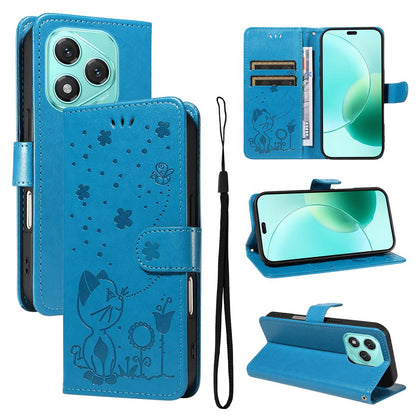 For Honor 400 Lite Cat and Bee Embossed Flip Leather Phone Case Wallet Cover with Card Slots Cash Pocket Magnetic Stand Protective Shockproof TPU PU Leather Case with Wrist Strap