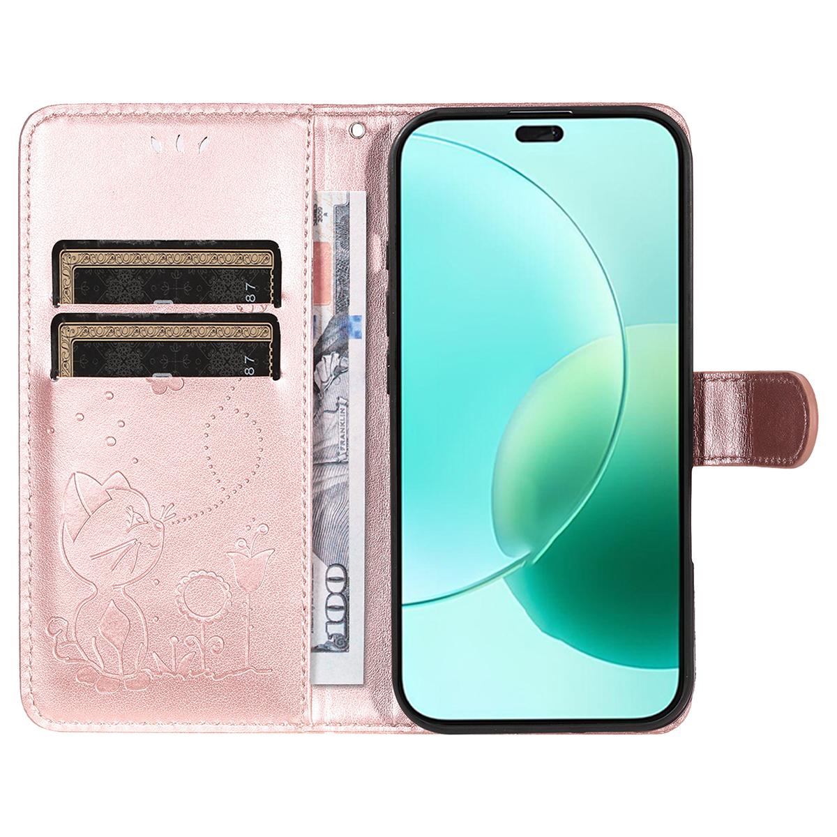 For Honor 400 Lite Cat and Bee Embossed Flip Leather Phone Case Wallet Cover with Card Slots Cash Pocket Magnetic Stand Protective Shockproof TPU PU Leather Case with Wrist Strap