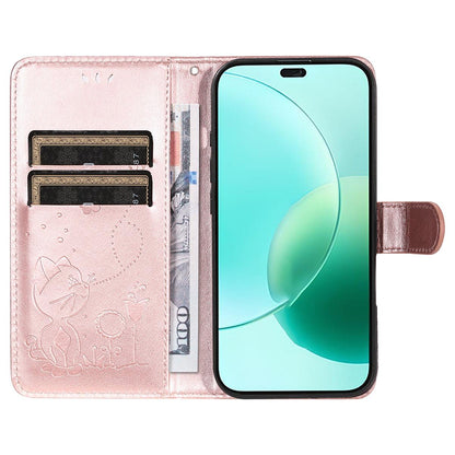 For Honor 400 Lite Cat and Bee Embossed Flip Leather Phone Case Wallet Cover with Card Slots Cash Pocket Magnetic Stand Protective Shockproof TPU PU Leather Case with Wrist Strap