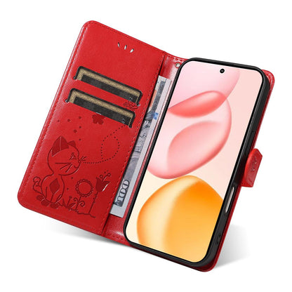 For Honor 400 156.5mm Cat and Bee Embossed Flip Leather Phone Case Wallet Cover with Card Slots Cash Pocket Magnetic Stand Protective Shockproof TPU PU Leather Case with Wrist Strap