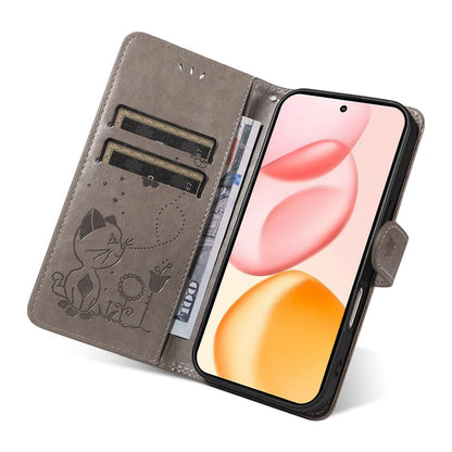 For Honor 400 156.5mm Cat and Bee Embossed Flip Leather Phone Case Wallet Cover with Card Slots Cash Pocket Magnetic Stand Protective Shockproof TPU PU Leather Case with Wrist Strap