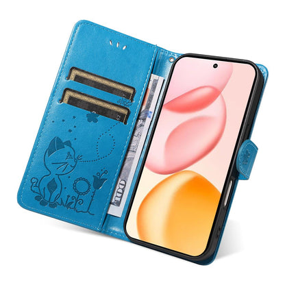 For Honor 400 156.5mm Cat and Bee Embossed Flip Leather Phone Case Wallet Cover with Card Slots Cash Pocket Magnetic Stand Protective Shockproof TPU PU Leather Case with Wrist Strap