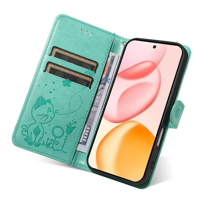 For Honor 400 156.5mm Cat and Bee Embossed Flip Leather Phone Case Wallet Cover with Card Slots Cash Pocket Magnetic Stand Protective Shockproof TPU PU Leather Case with Wrist Strap