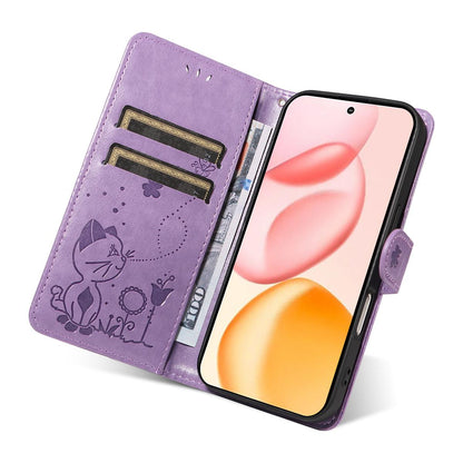 For Honor 400 156.5mm Cat and Bee Embossed Flip Leather Phone Case Wallet Cover with Card Slots Cash Pocket Magnetic Stand Protective Shockproof TPU PU Leather Case with Wrist Strap