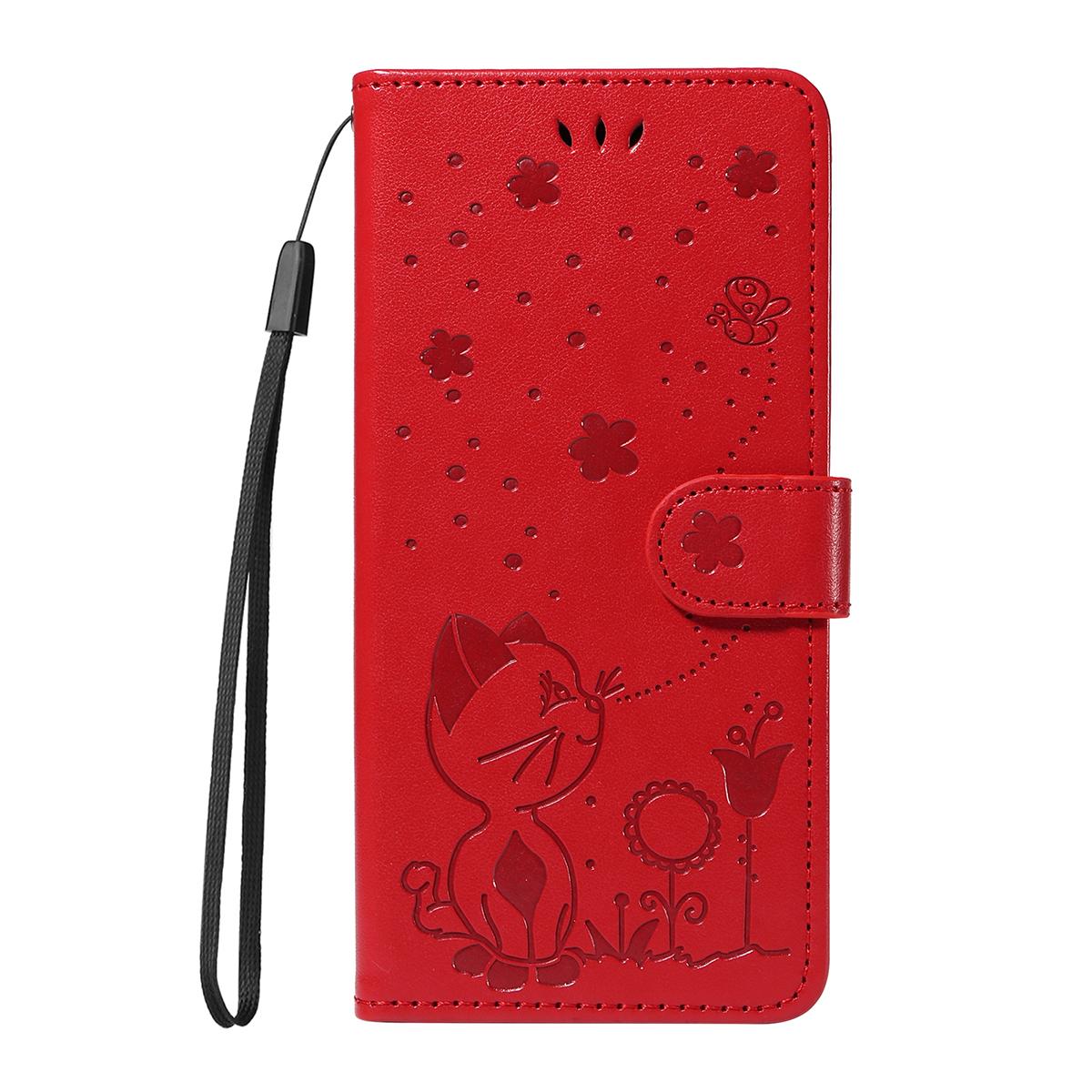 For Honor 400 Pro 160.8mm Cat and Bee Embossed Flip Leather Phone Case Wallet Cover with Card Slots Cash Pocket Magnetic Stand Protective Shockproof TPU PU Leather Case with Wrist Strap