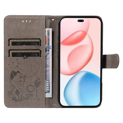 For Honor 400 Pro 160.8mm Cat and Bee Embossed Flip Leather Phone Case Wallet Cover with Card Slots Cash Pocket Magnetic Stand Protective Shockproof TPU PU Leather Case with Wrist Strap