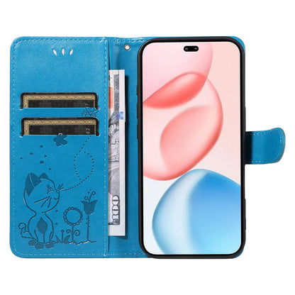 For Honor 400 Pro 160.8mm Cat and Bee Embossed Flip Leather Phone Case Wallet Cover with Card Slots Cash Pocket Magnetic Stand Protective Shockproof TPU PU Leather Case with Wrist Strap