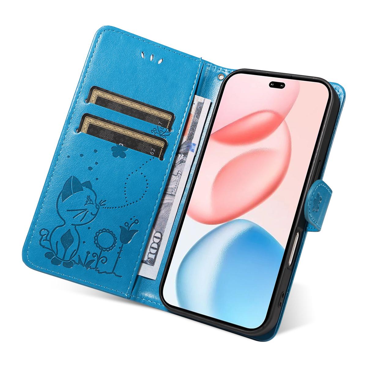 For Honor 400 Pro 160.8mm Cat and Bee Embossed Flip Leather Phone Case Wallet Cover with Card Slots Cash Pocket Magnetic Stand Protective Shockproof TPU PU Leather Case with Wrist Strap