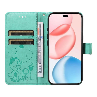 For Honor 400 Pro 160.8mm Cat and Bee Embossed Flip Leather Phone Case Wallet Cover with Card Slots Cash Pocket Magnetic Stand Protective Shockproof TPU PU Leather Case with Wrist Strap