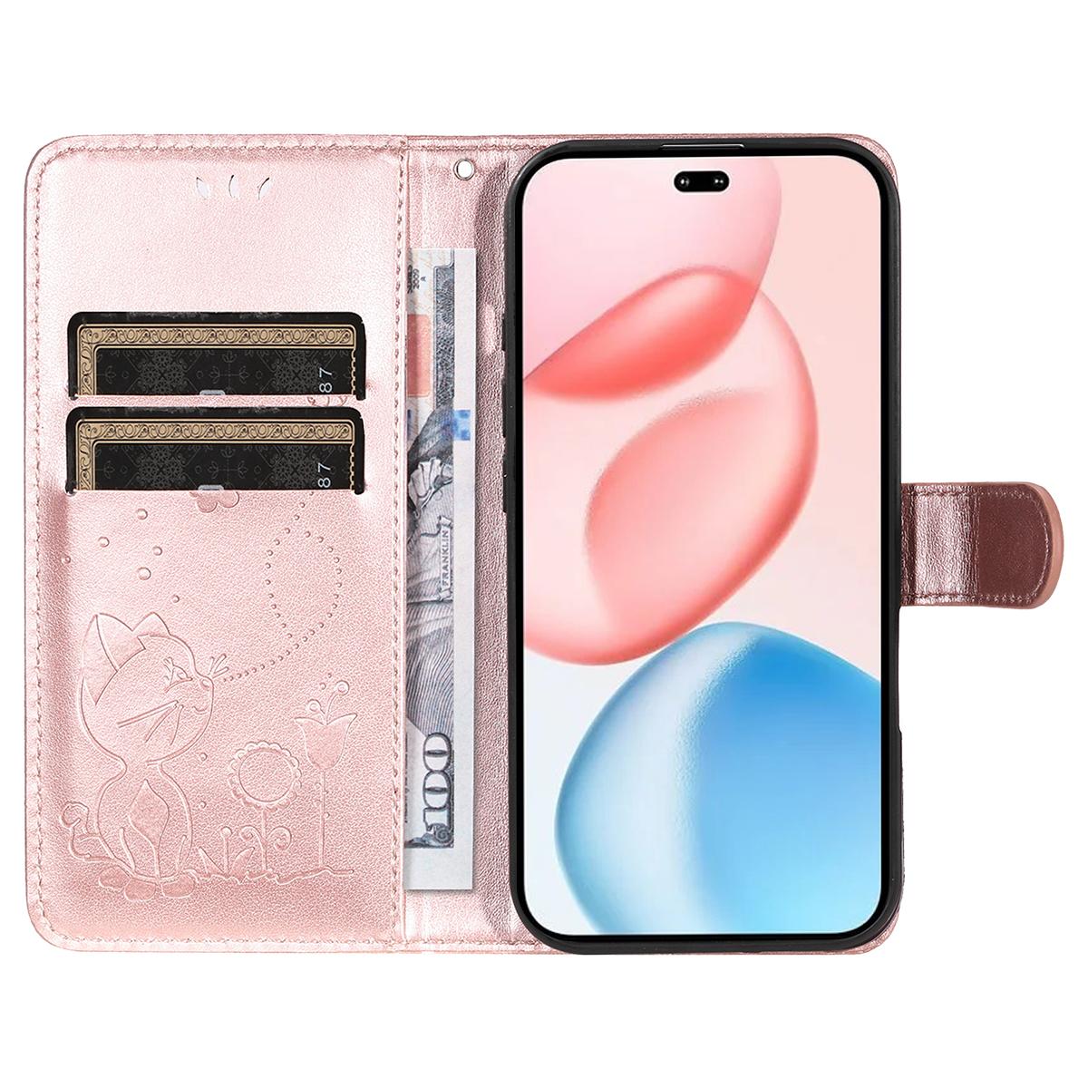 For Honor 400 Pro 160.8mm Cat and Bee Embossed Flip Leather Phone Case Wallet Cover with Card Slots Cash Pocket Magnetic Stand Protective Shockproof TPU PU Leather Case with Wrist Strap