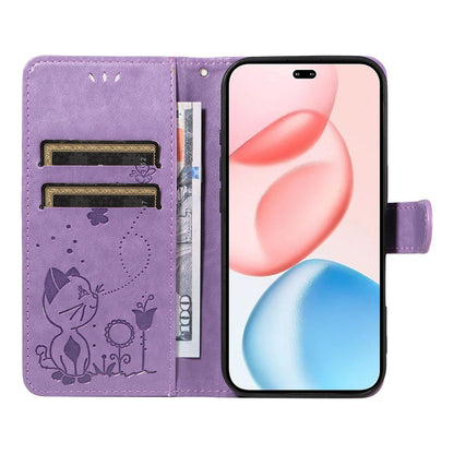For Honor 400 Pro 160.8mm Cat and Bee Embossed Flip Leather Phone Case Wallet Cover with Card Slots Cash Pocket Magnetic Stand Protective Shockproof TPU PU Leather Case with Wrist Strap