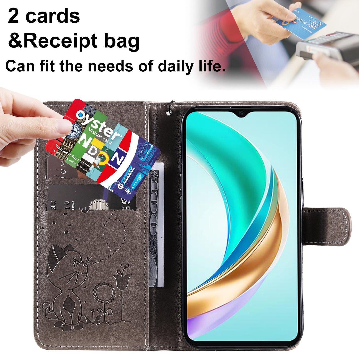 For Honor X6b Cat and Bee Embossed Flip Leather Phone Case Wallet Cover with Card Slots Cash Pocket Magnetic Stand Protective Shockproof TPU PU Leather Case with Wrist Strap