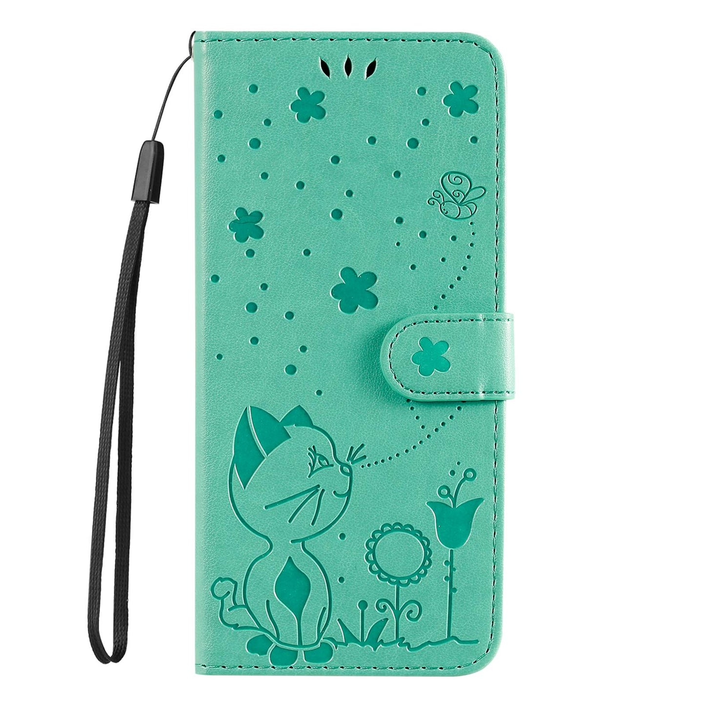 For Honor X6c Cat and Bee Embossed Flip Leather Phone Case Wallet Cover with Card Slots Cash Pocket Magnetic Stand Protective Shockproof TPU PU Leather Case with Wrist Strap