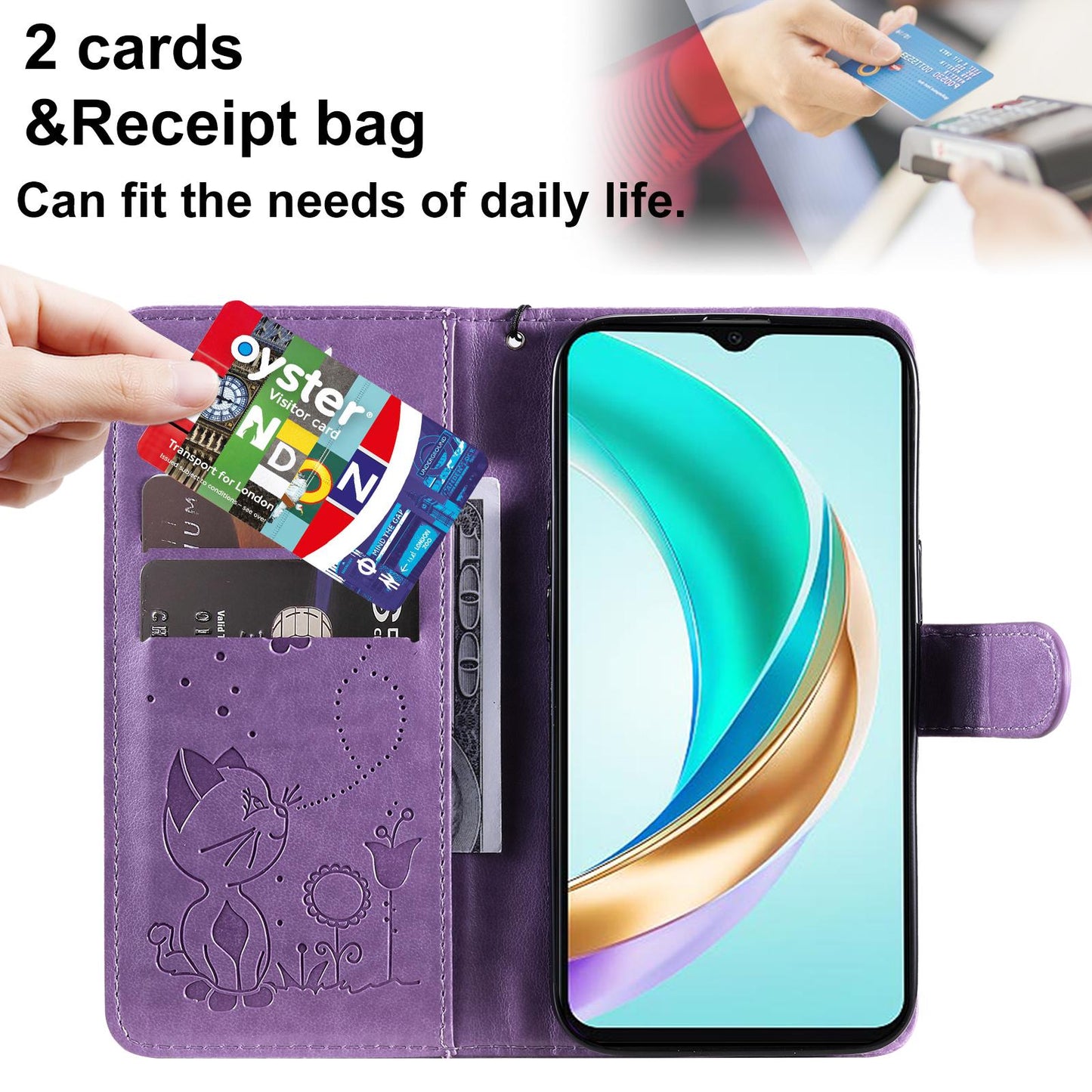 For Honor X6c Cat and Bee Embossed Flip Leather Phone Case Wallet Cover with Card Slots Cash Pocket Magnetic Stand Protective Shockproof TPU PU Leather Case with Wrist Strap
